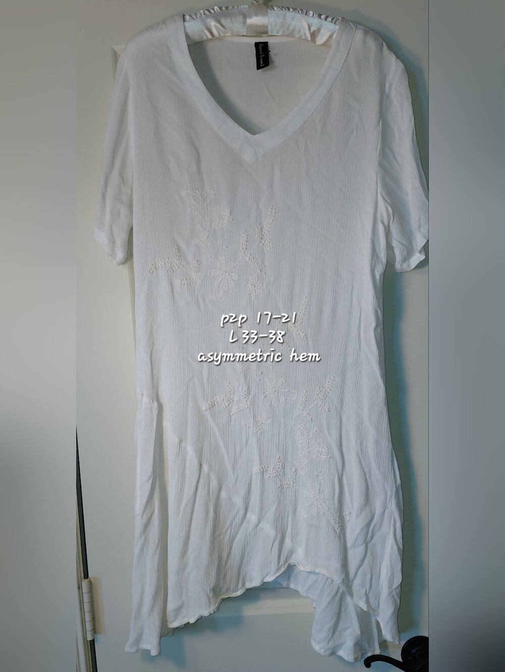 Sacred Threads White V-Neck Detailed Embroidered Asymmetric Dress/Tunic Xlg